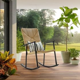 Outdoor Steel Rocking Chair, Natural Rush Weave Outdoor Steel Rocking Chair, Natural Rush Weave